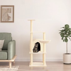 Kaķu māja ar sizala stabiem nagu asināšanai, 132 cm, krēmkrāsas