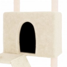 Kaķu māja ar sizala stabiem nagu asināšanai, 143 cm, krēmkrāsas