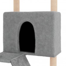 Kaķu māja ar sizala stabiem nagu asināšanai, 143 cm, pelēka