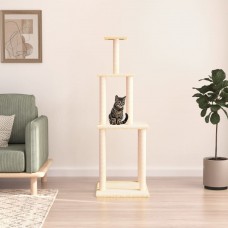 Kaķu māja ar sizala stabiem nagu asināšanai, 149 cm, krēmkrāsas