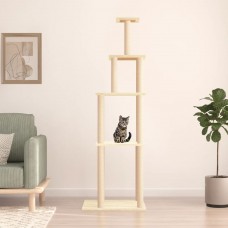 Kaķu māja ar sizala stabiem nagu asināšanai, 183 cm, krēmkrāsas