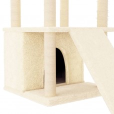 Kaķu māja ar sizala stabiem nagu asināšanai, 133 cm, krēmkrāsas