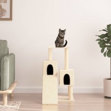 Kaķu māja ar sizala stabiem nagu asināšanai, 82 cm, krēmkrāsas