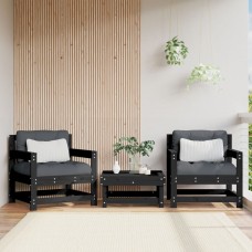 Dārza krēsli ar matračiem, 2 gab., melns priedes masīvkoks
