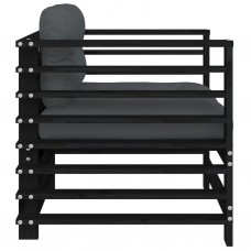 Dārza krēsli ar matračiem, 2 gab., melns priedes masīvkoks