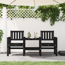 Dārza sols ar galdiņu, divvietīgs, melns, priedes masīvkoks