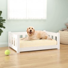 Suņu gulta, 75,5x55,5x28 cm, priedes masīvkoks, balta