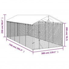 Suņu voljērs ar jumtu, 3x7,5x2,5 m, cinkots tērauds, sudrabains