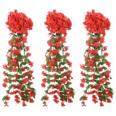 Mākslīgo ziedu vītnes, 3 gab., sarkans, 85 cm