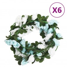 Mākslīgo ziedu vītnes, 6 gab., zils ar balts, 240 cm