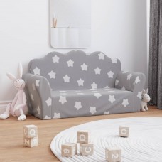 Divvietīgs bērnu dīvāns, gaiši pelēks ar zvaigznēm, plīšs