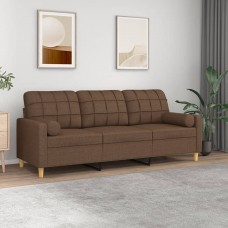 Trīsvietīgs dīvāns ar spilveniem, brūns, 180 cm, audums