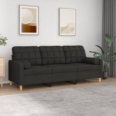 Trīsvietīgs dīvāns ar spilveniem, melns, 180 cm, audums