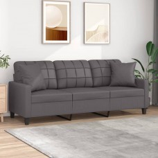 Trīsvietīgs dīvāns ar spilveniem, pelēks, 180 cm, mākslīgā āda