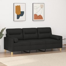 Trīsvietīgs dīvāns ar spilveniem, melns, 180 cm, audums