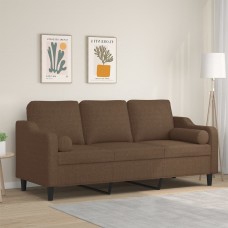 Trīsvietīgs dīvāns ar spilveniem, brūns, 180 cm, audums