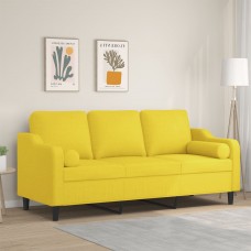 Trīsvietīgs dīvāns ar spilveniem, gaiši dzeltens, 180cm, audums