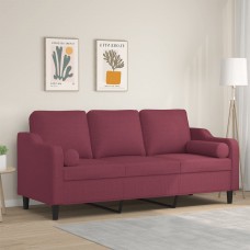 Trīsvietīgs dīvāns ar spilveniem, vīnsarkans, 180 cm, audums