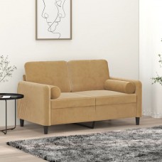 Divvietīgs dīvāns ar spilveniem, brūns, 120 cm, samts