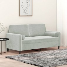 Divvietīgs dīvāns ar spilveniem, gaiši pelēks, 140 cm, samts