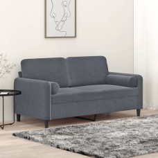 Divvietīgs dīvāns ar spilveniem, tumši pelēks, 140 cm, samts