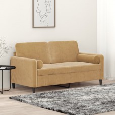 Divvietīgs dīvāns ar spilveniem, brūns, 140 cm, samts