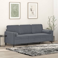Trīsvietīgs dīvāns ar spilveniem, tumši pelēks, 180 cm, samts