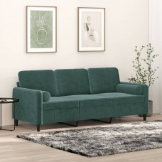 Trīsvietīgs dīvāns ar spilveniem, tumši zaļš, 180 cm, samts