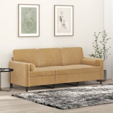 Trīsvietīgs dīvāns ar spilveniem, brūns, 180 cm, samts