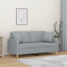 Divvietīgs dīvāns ar spilveniem, gaiši pelēks, 140 cm, audums