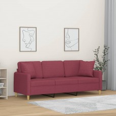 Trīsvietīgs dīvāns ar spilveniem, vīnsarkans, 180 cm, audums