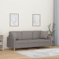 Trīsvietīgs dīvāns ar spilveniem, pelēkbrūns, 180 cm, audums