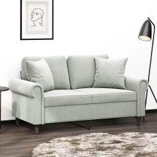 Divvietīgs dīvāns ar spilveniem, gaiši pelēks, 120 cm, samts