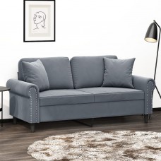 Divvietīgs dīvāns ar spilveniem, tumši pelēks, 140 cm, samts