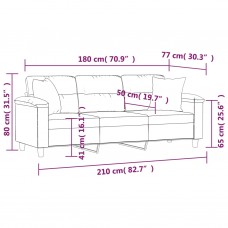Trīsvietīgs dīvāns ar spilveniem, 180 cm, pelēkbrūns audums