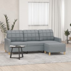 Trīsvietīgs dīvāns ar kājsoliņu, 180 cm, gaiši pelēks audums