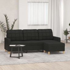 Trīsvietīgs dīvāns ar kājsoliņu, 180 cm, melns audums