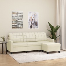 Trīsvietīgs dīvāns, kājsoliņš, 180 cm, krēmkrāsas mākslīgā āda