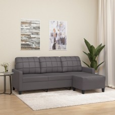 Trīsvietīgs dīvāns ar kājsoliņu, 180 cm, pelēka mākslīgā āda