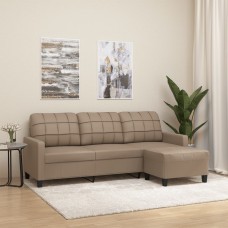Trīsvietīgs dīvāns ar kājsoliņu, kapučīno krāsas mākslīgā āda
