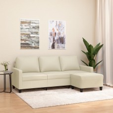 Trīsvietīgs dīvāns, kājsoliņš, 180 cm, krēmkrāsas mākslīgā āda