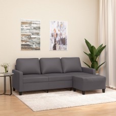 Trīsvietīgs dīvāns ar kājsoliņu, 180 cm, pelēka mākslīgā āda
