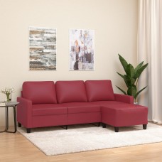 Trīsvietīgs dīvāns ar kājsoliņu, 180cm, vīnsarkana mākslīgā āda