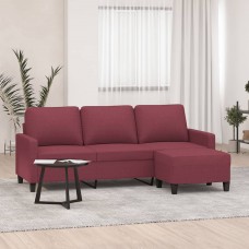 Trīsvietīgs dīvāns ar kājsoliņu, 180 cm, vīnsarkans audums