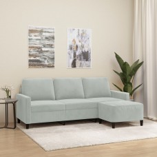 Trīsvietīgs dīvāns ar kājsoliņu, 180 cm, gaiši pelēks samts