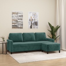 Trīsvietīgs dīvāns ar kājsoliņu, 180 cm, tumši zaļš samts