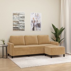 Trīsvietīgs dīvāns ar kājsoliņu, 180 cm, brūns samts