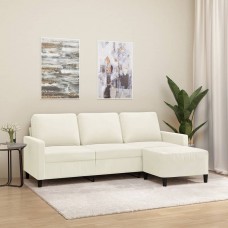Trīsvietīgs dīvāns ar kājsoliņu, 180 cm, krēmkrāsas samts