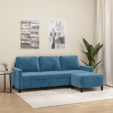 Trīsvietīgs dīvāns ar kājsoliņu, 180 cm, zils samts