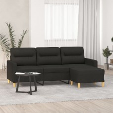 Trīsvietīgs dīvāns ar kājsoliņu, 180 cm, melns audums